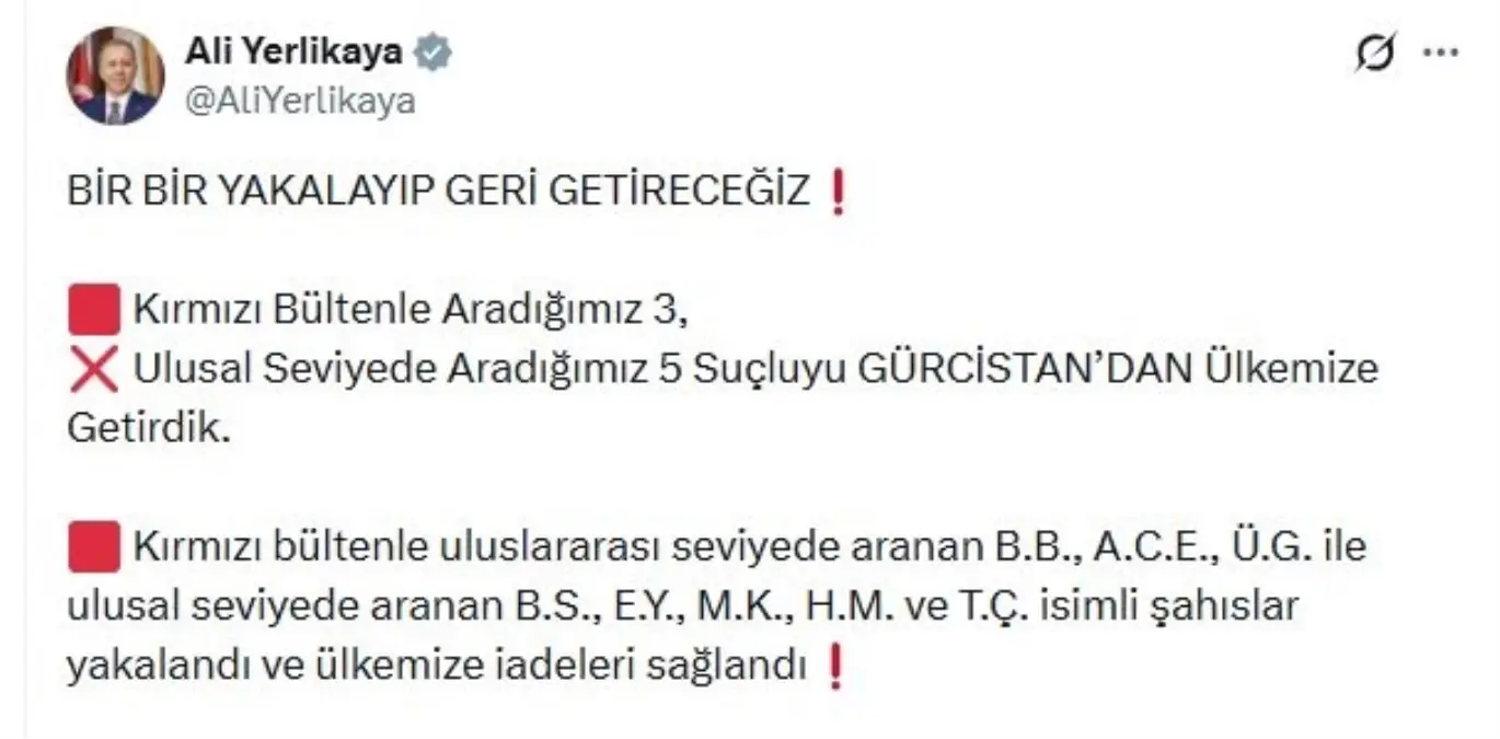 Gürcistan’da Yakalanan Suçlular Türkiye’ye İade Edildi