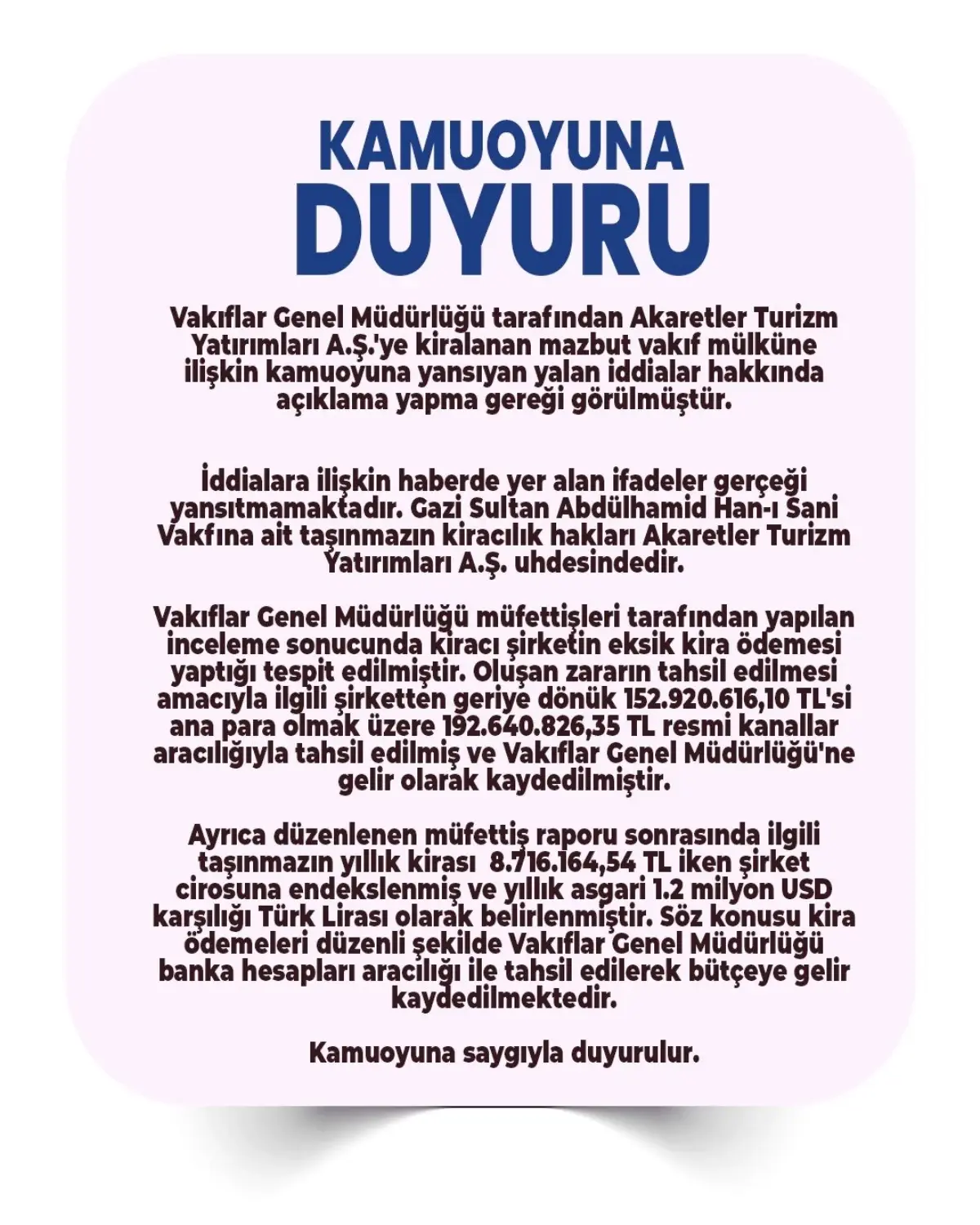 VGM’den Kiralama İddialarına Yanıt